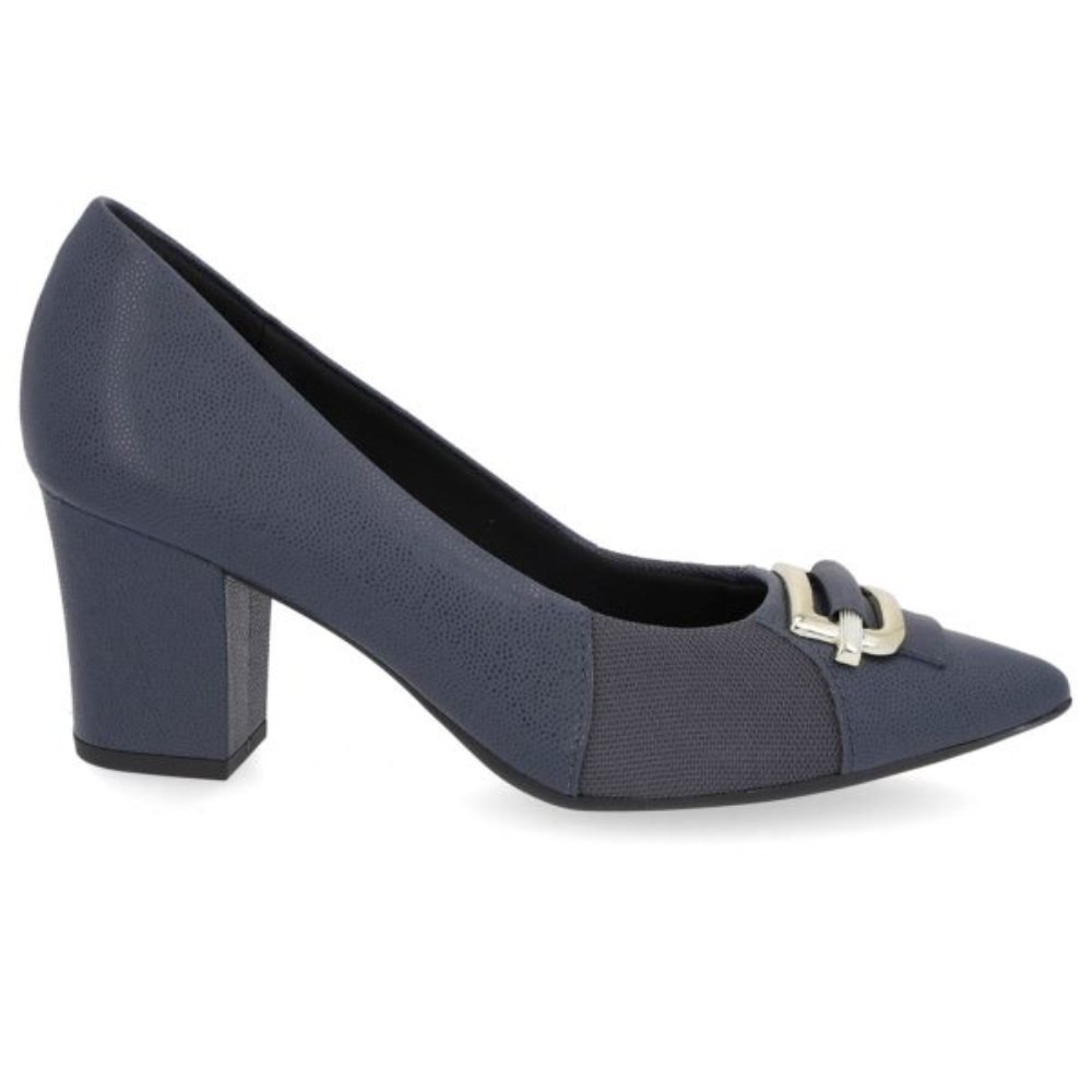 Scarpin Salto Bloco Bico Fino Couro Azul AL4101