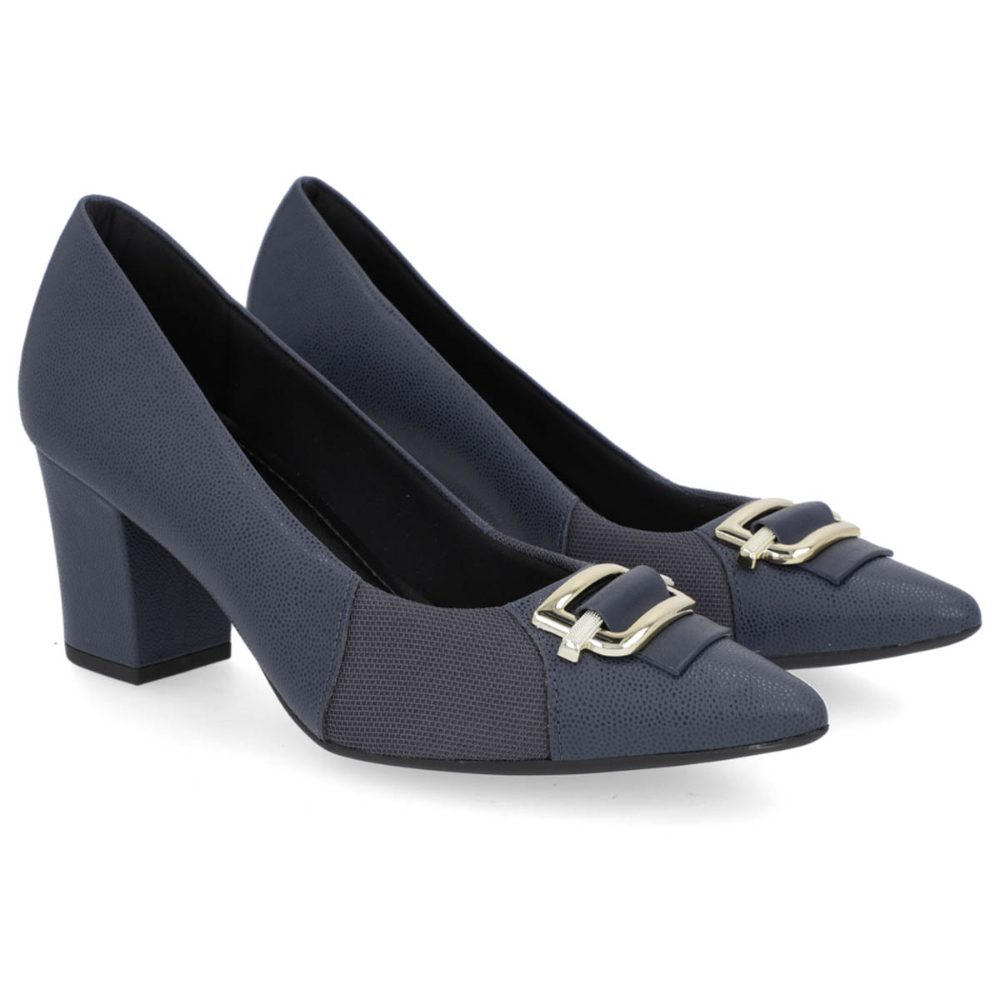 Scarpin Salto Bloco Bico Fino Couro Azul AL4101 - Imagem 2