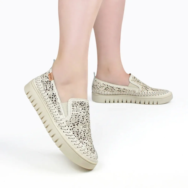 Tênis Bottero Feminino Casual Slip-On em Couro Off-white 372601