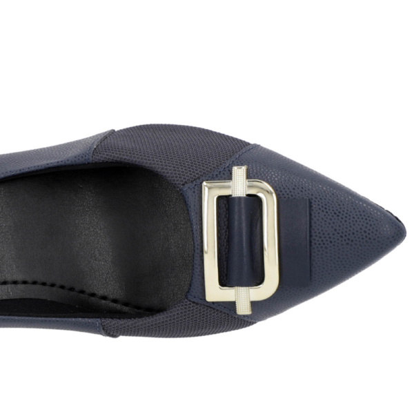 Scarpin Salto Bloco Bico Fino Couro Azul AL4101