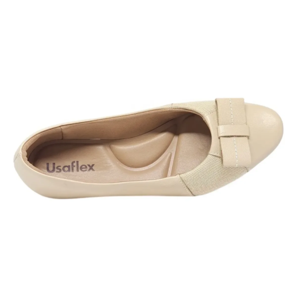 Sapatilha Feminina Usaflex em Couro Bico Redondo Off-white T7567