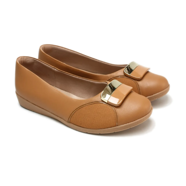 Sapatilha Feminina Usaflex em Couro Bico Redondo Marrom MM0201