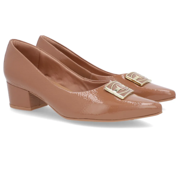 Scarpin Salto Bloco Marrom Vernizado AM33002