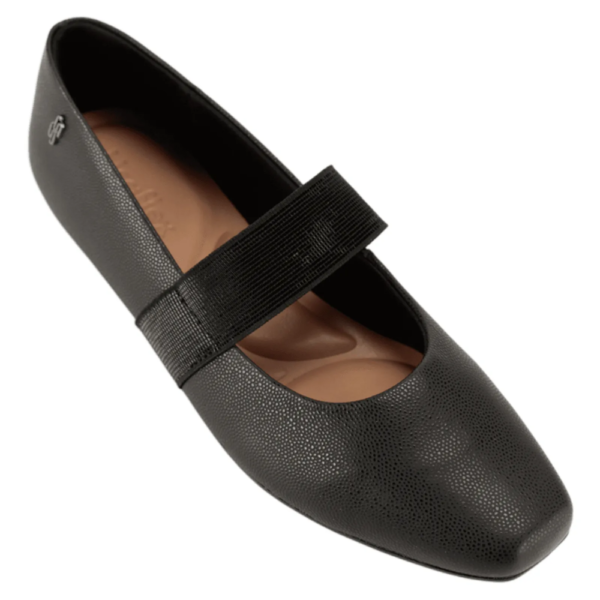 Sapatilha Feminina Usaflex em Couro Boneca Bico Quadrado Preto UC0502