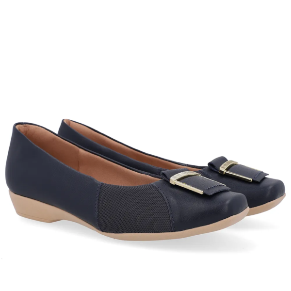 Sapatilha Feminina Usaflex em Couro Bico Redondo Azul AI1407