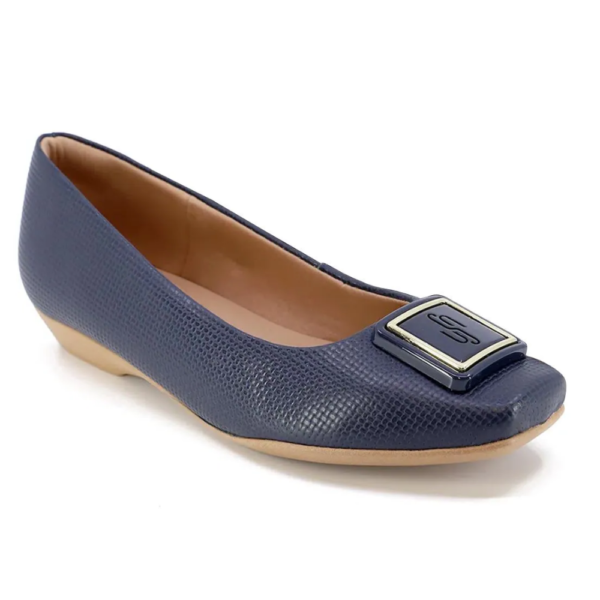Sapatilha Feminina Usaflex em Couro Bico Quadrado Azul AI1409
