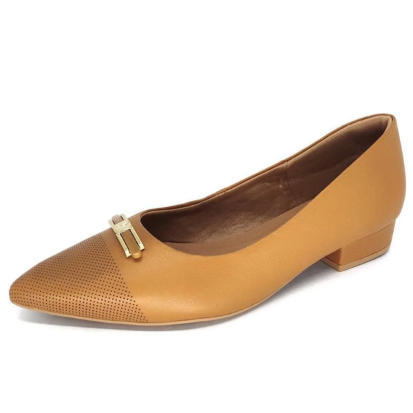 Scarpin Feminino Usaflex em Couro Bico Fino Marrom AB662