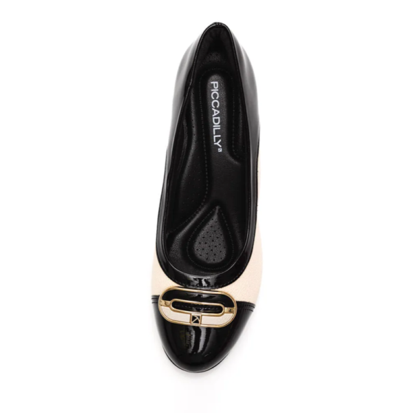 Sapato Scarpin Feminino Piccadilly Vernizado Preto e Off-white 110165