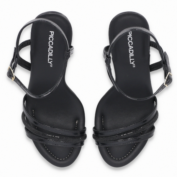 Sandália Feminina Piccadilly Salto Alto com Strass Preto 727059