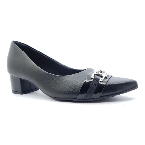 Scarpin Usaflex em Couro Preto Salto Bloco MM0502