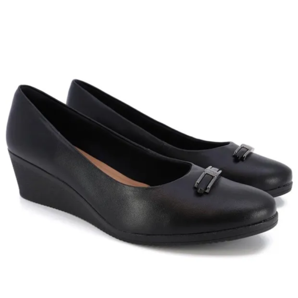 Sapato Usaflex Scarpin Salto Anabela Em Couro Preto AA3812