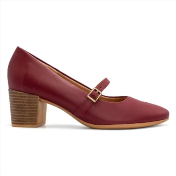 Scarpin Usaflex Boneca Salto Bloco Bico Redondo Couro Rebu AF1207
