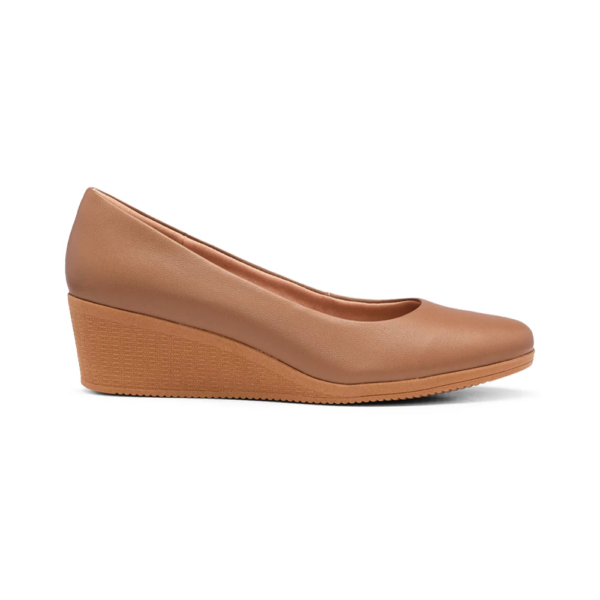 Sapato Usaflex Scarpin Salto Anabela Em Couro Marrom AA3811