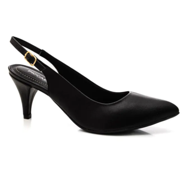 Sapato Piccadilly Scarpin Slingback Feminino Fivela Regulável Preto 745045