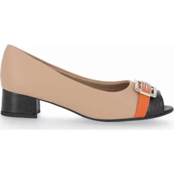 Sapato Peep Toe Feminino Piccadilly Salto Bloco Nude 114049