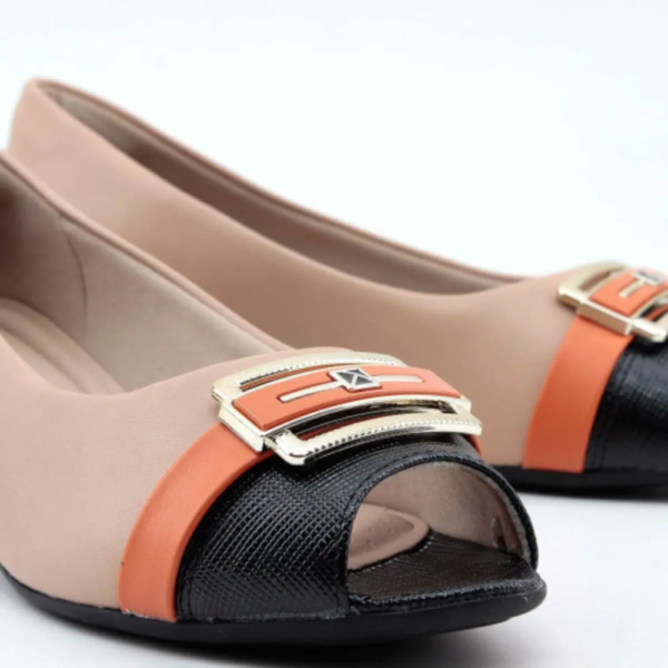 Sapato Peep Toe Feminino Piccadilly Salto Bloco Nude 114049