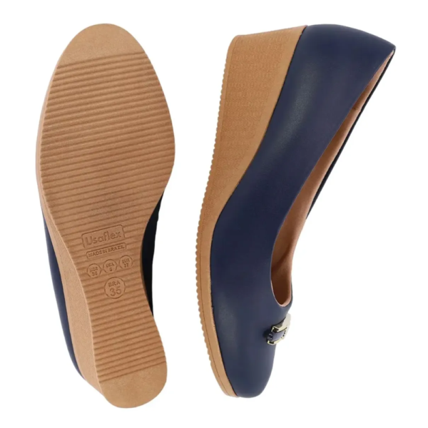 Sapato Usaflex Scarpin Salto Anabela Em Couro Azul AA3812