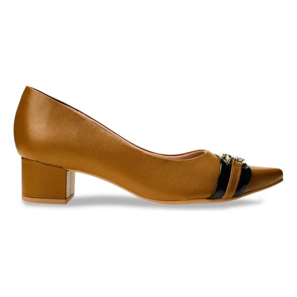 Scarpin Usaflex em Couro Preto Salto Marrom MM0502