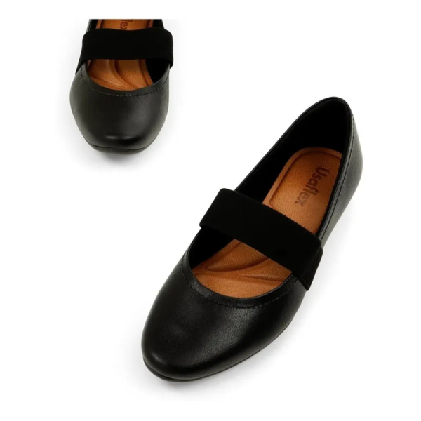 Sapatilha Feminina Usaflex em Couro Boneca Bico Redondo Preto T7551