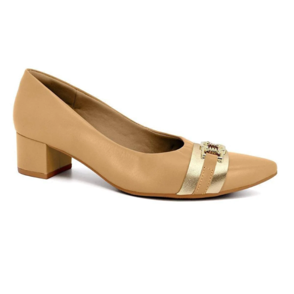 Scarpin Usaflex em Couro Preto Salto Amendoa MM0502