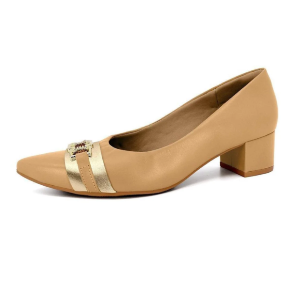 Scarpin Usaflex em Couro Preto Salto Amendoa MM0502