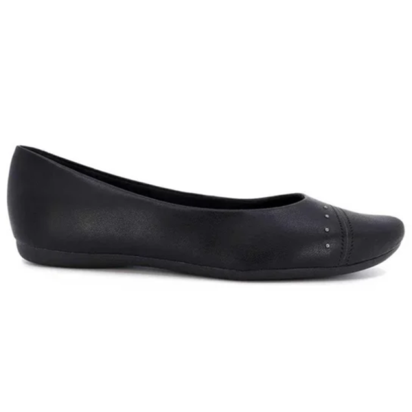 Sapatilha Feminina Usaflex em Couro Bico Redondo Preto T7565