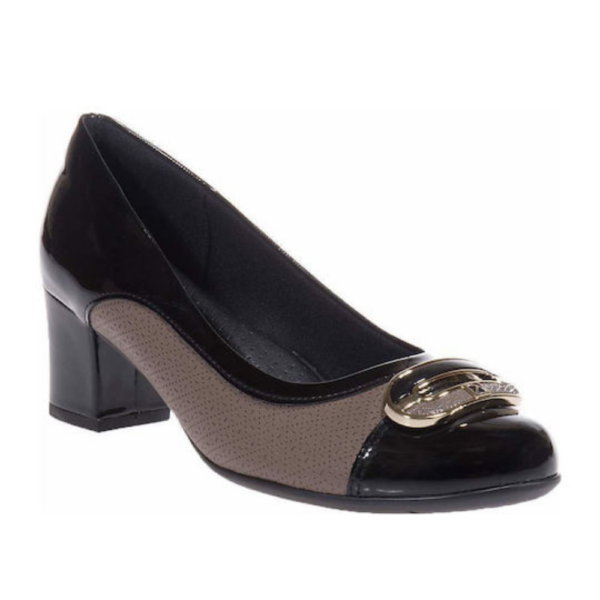 Sapato Scarpin Feminino Piccadilly Vernizado Preto e Chumbo 110165