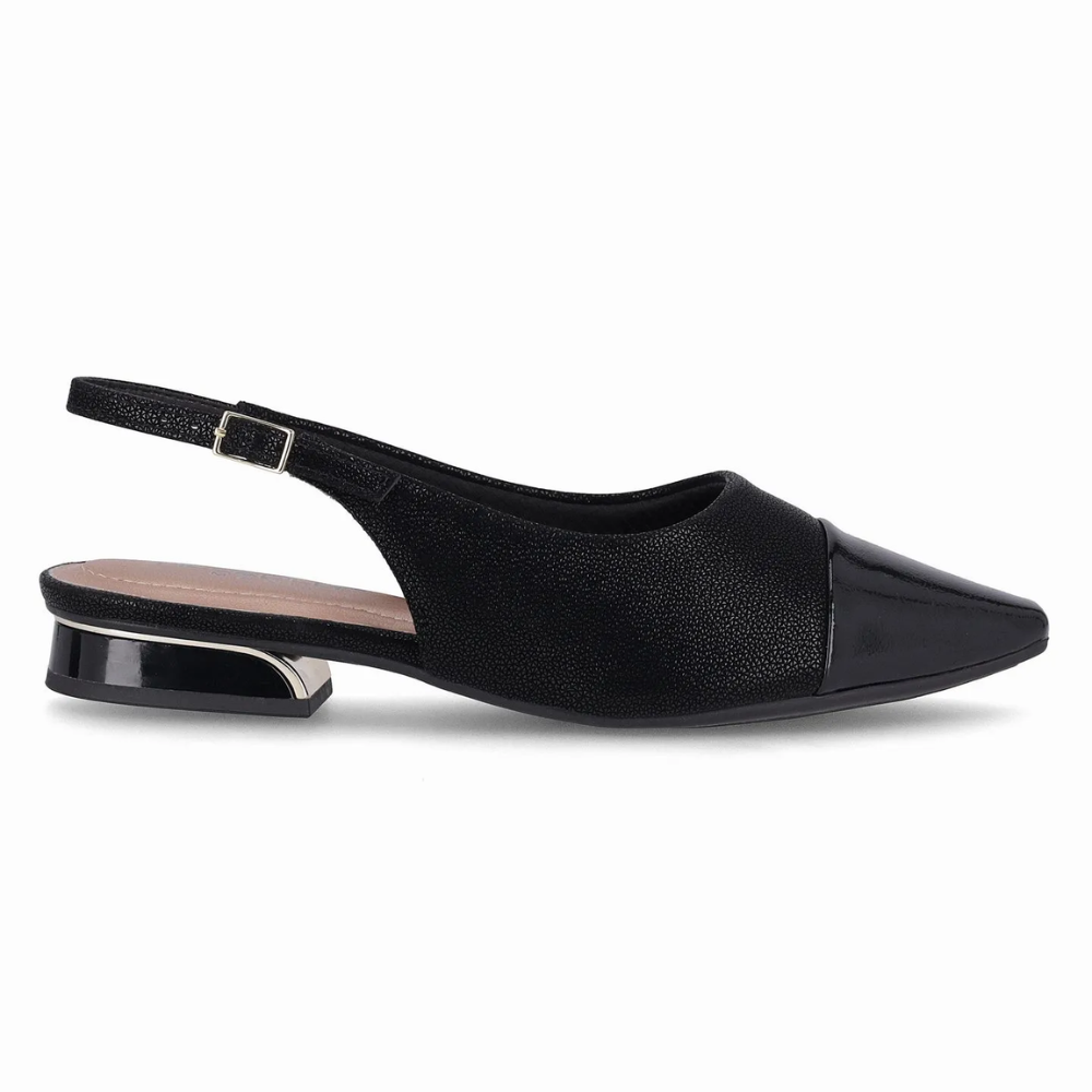Sapato Feminino Piccadilly Slingback Silvia Salto Baixo Preto 279046