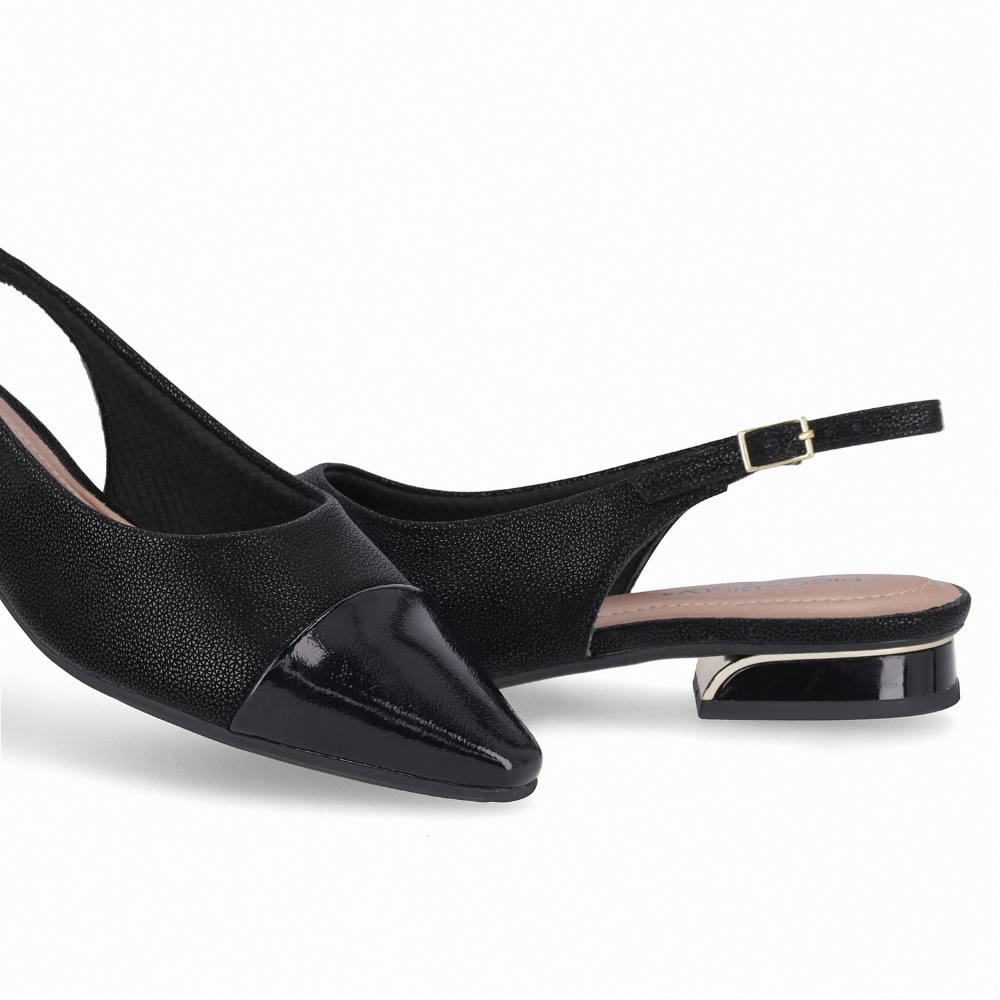 Sapato Feminino Piccadilly Slingback Silvia Salto Baixo Preto 279046 - Imagem 3