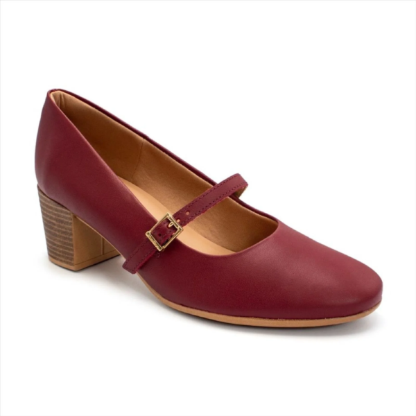 Scarpin Usaflex Boneca Salto Bloco Bico Redondo Couro Rebu AF1207