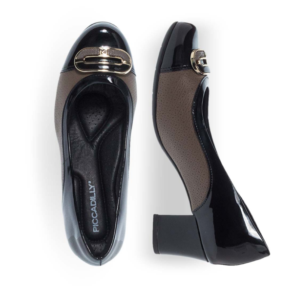 Sapato Scarpin Feminino Piccadilly Vernizado Preto e Chumbo 110165
