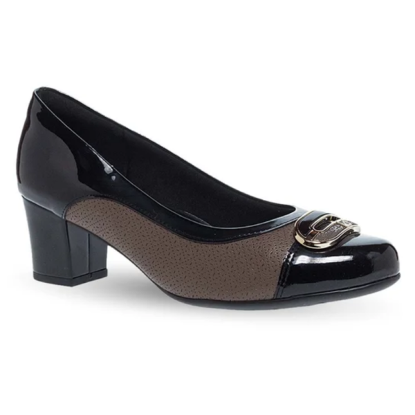Sapato Scarpin Feminino Piccadilly Vernizado Preto e Chumbo 110165