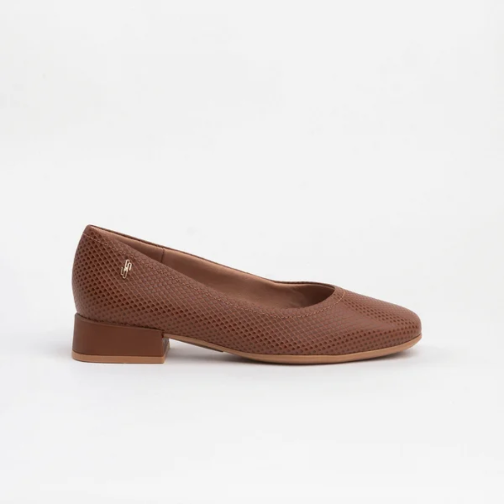 Scarpin Salto Bloco Bico Redondo Couro Marrom AL2603
