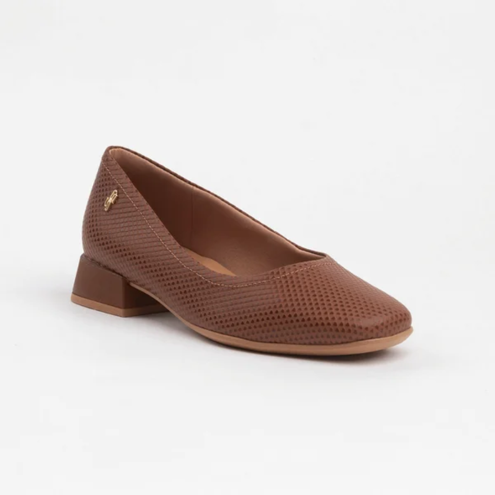 Scarpin Salto Bloco Bico Redondo Couro Marrom AL2603 - Imagem 2