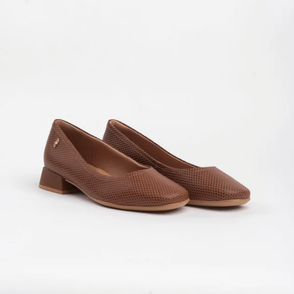 Scarpin Salto Bloco Bico Redondo Couro Marrom AL2603 - Imagem 4