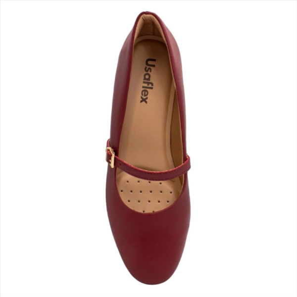 Scarpin Usaflex Boneca Salto Bloco Bico Redondo Couro Rebu AF1207