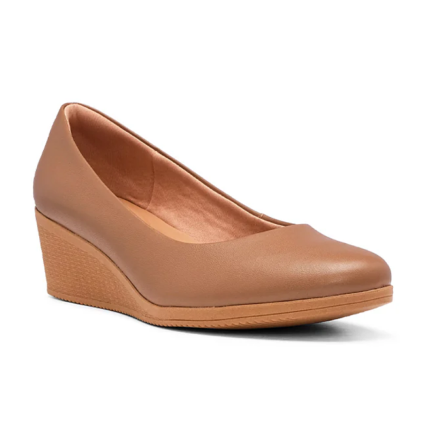 Sapato Usaflex Scarpin Salto Anabela Em Couro Marrom AA3811
