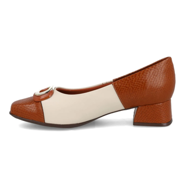 Sapato Feminino Piccadilly Salto Bloco Conforto Off-white e Ocre 160105