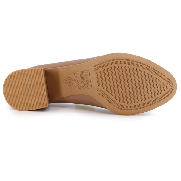Scarpin Salto Bloco Bico Redondo Couro Marrom AK0302