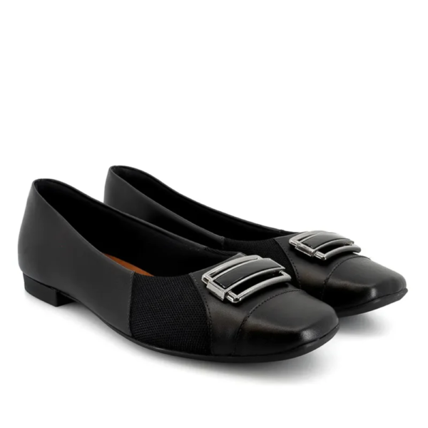Sapatilha Feminina Usaflex em Couro Bico Quadrado Preto AG4003