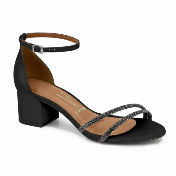 Sandália Feminina Vizzano Salto Bloco com Strass Preta 6262.474.7286.15745