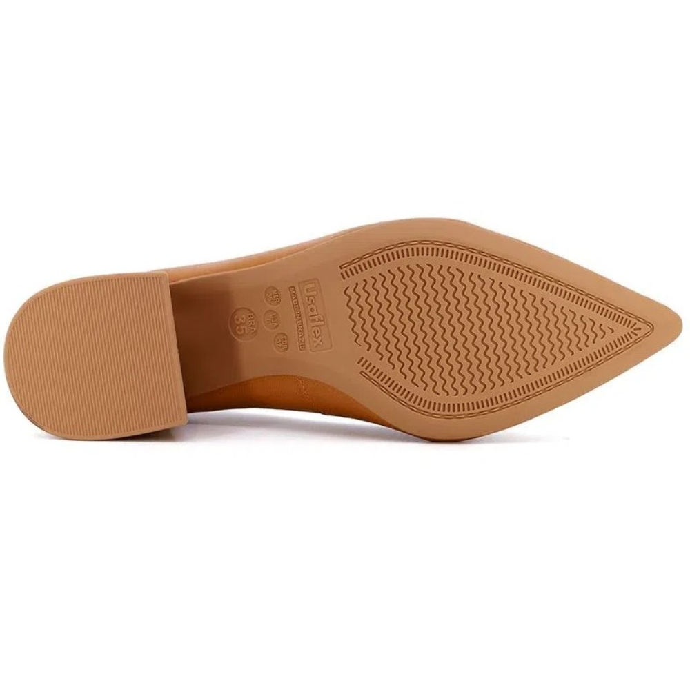 Scarpin Usaflex Salto Bloco Bico Fino Couro Marrom AK0201 - Imagem 3