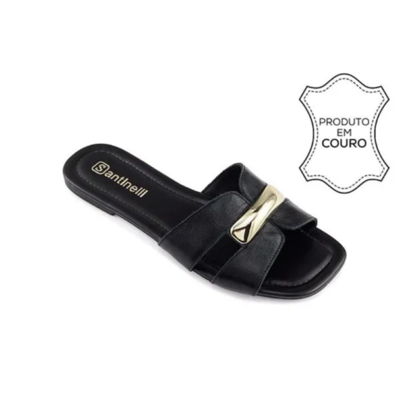 Tamanco Feminino Santinelli Rasteiro em Couro Preto 1552-085-252