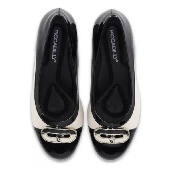 Sapato Scarpin Feminino Piccadilly Vernizado Preto e Off-white 110165
