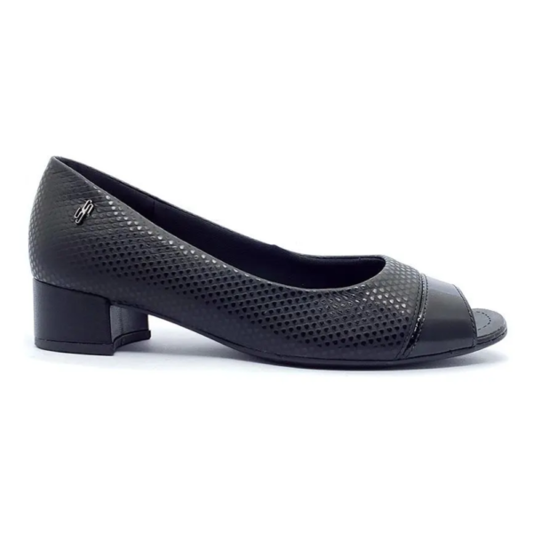 Peep Toe Usaflex Salto Bloco Couro Preto AA2708