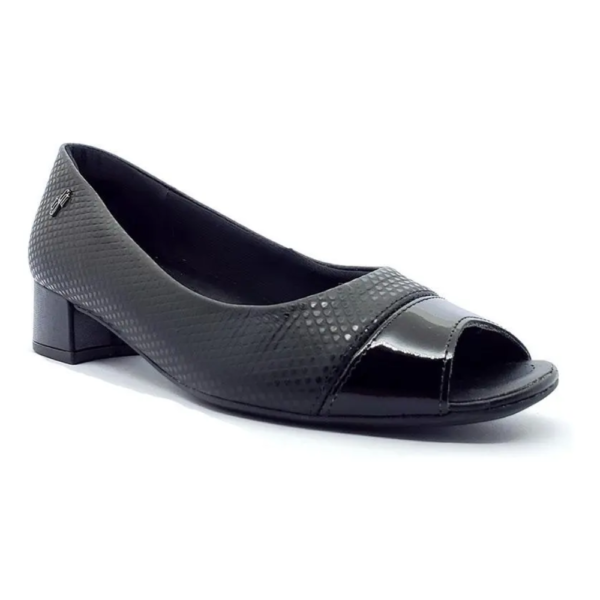 Peep Toe Usaflex Salto Bloco Couro Preto AA2708