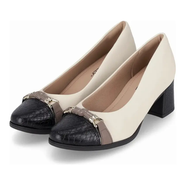 Sapato Scarpin Feminino Piccadilly Off-white e Preto 654046