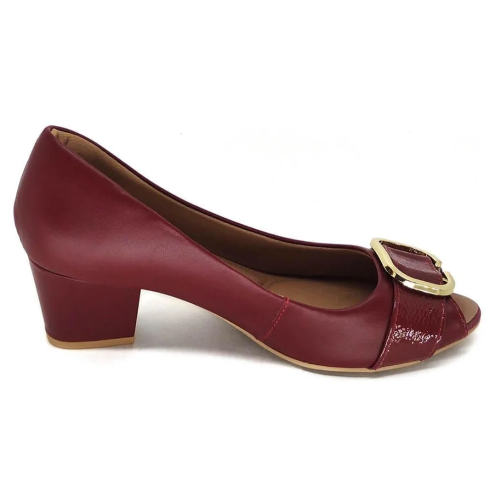 Peep Toe Usaflex Salto Bloco Couro Rebu Q66940
