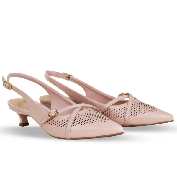 Sapato Bottero Scarpin Slingback Feminino Fivela Regulável em Couro Rosa 372303