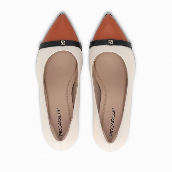 Sapato Feminino Piccadilly Salto Bloco Grosso Off-white e Laranja 745218